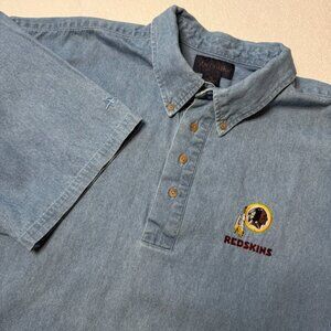 Vintage Washington Redskins XL Blue Denim-like Cotton Button Up Shirt VTG